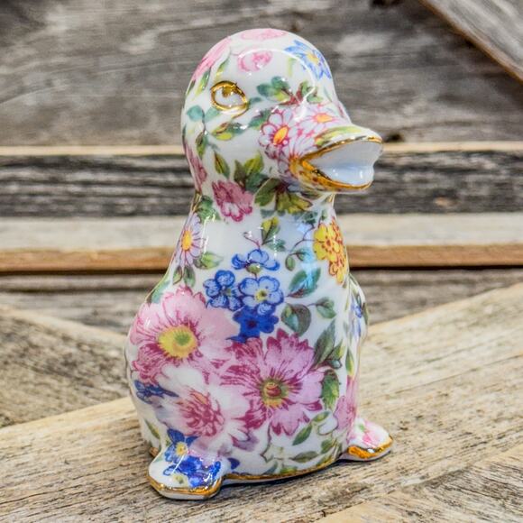 1980 Vintage Nantucket Chintz Porcelain Duck Figurine w/ Gold Accents, 3.5”H - Picture 3 of 10